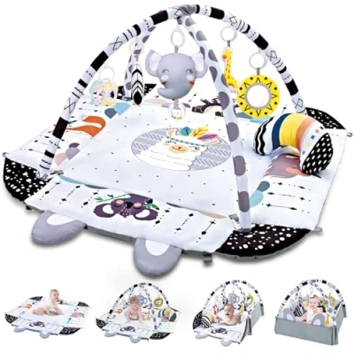 Image of TFDER Baby Gym Play Mat, 8 in 1 Tummy Time Mat &amp; Activity Gym, Washable Ball Pit, Infant with Detachable Toys for Sensory Exploration and Motor Skill Development, Gifts Baby(Black White)