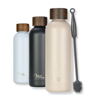 Image of Milu Stainless Steel Water Bottle 500ml 750ml 1L Vaccum Insulated Large Drink Flask Bottles Leakproof Keep Drinks Hot Cold for Bike Camping Sports Gym incl. Cleaning Brush (Cream, 750ml)