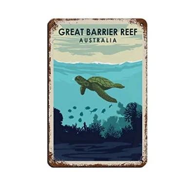 Image of AZOLID Vintage Metal Tin Signs Great Barrier Reef Travel Bar Club Cave Home Kitchen Wall Decor Rustic Sign Funny 14x20CM