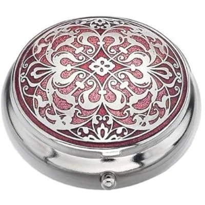 Image of Sea Gems presented by Celtic Glass Designs Pill Box (standard size) in an Arabesque Design Red Colour