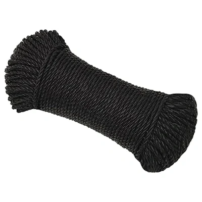 Image of vidaXL Black Polypropylene Twisted Work Rope Durable, Weather Resistant and Floating for Indoor/Outdoor Use, 6 mm Diameter 25 m Long