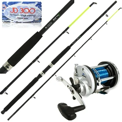 Image of Lidsters Sea Fishing Boat Max Rod 6FT Yellow Tip + JD300 Multiplier Reel 20lbs Blue Line, Multicolor