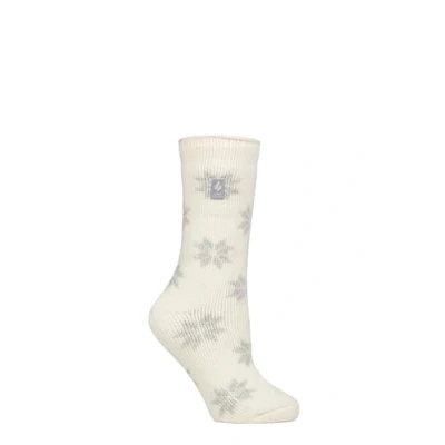 Image of Women&#039;s 1 Pair SOCKSHOP Heat Holders 2.3 TOG Patterned Thermal Socks Bold Snowflake Cream 4 8