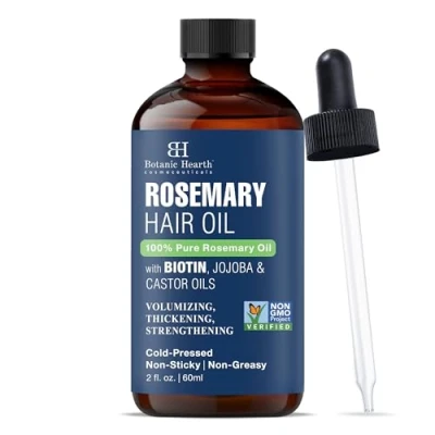 Image of Botanic Hearth 100% Pure Rosemary Oil For Hair Growth Infused With Biotin Strenghtening Treatment Nourishing &amp; Volumizing Jojoba Castor Non GMO Verified 2 fl oz