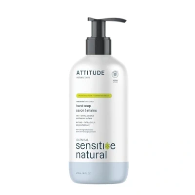 Image of ATTITUDE Hand Soap for Sensitive Skin with Oat, EWG Verified, Dermatologically Tested, Vegan, Extra Gentle, Unscented, 473 mL