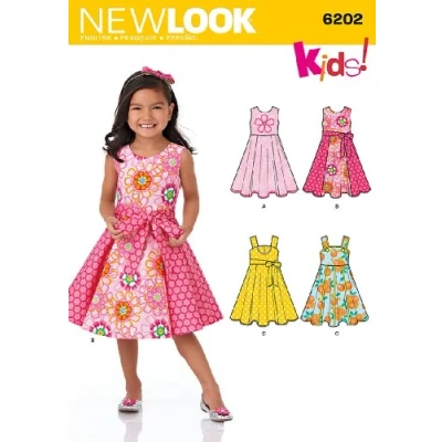 Image of Simplicity New Look Sewing Pattern 6202: Child&#039;s Dress and Sash, Size A (3 4 5 6 7 8), Paper, Multicoloured