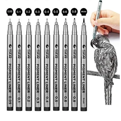 Image of Surcotto Black Fineliner Pens, Set of 9 Fine Liners Pigment Liner Waterproof Micro Pens Drawing for Bullet Journal Technical Office Documents Illustration Manga