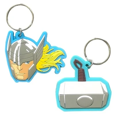Image of South Coast Jewellery Superhero Keyring Keychain 2D Rubber Bag Pencil Case Charm Pendent Zip Accessory (Thor &amp; Hammer)
