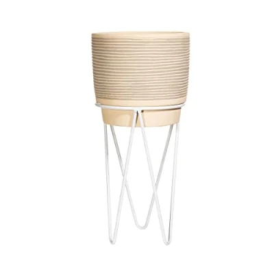 Image of Sass &amp; Belle Grey Striped Planter With Wire Stand