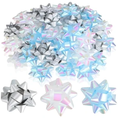 Image of Wilhelm Sell® 60x self adhesive gift bows 5 x 2 cm colorful for gifts decorative Christmas, birthdays and weddings (blue/white/grey)