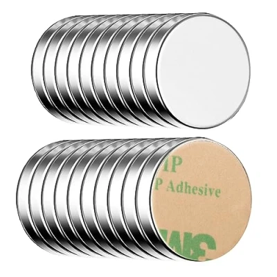 Image of ECENCE Neodymium magnets 20 round self adhesive stick on 0.39x0.06inch NiCuNi coating disc