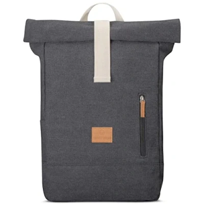 Image of Johnny Urban Roll Top Backpack Women &amp; Men Black Adam Medium Durable Daypack from Cotton Canvas Laptop Compartment 15.6 Inch Water Repellant