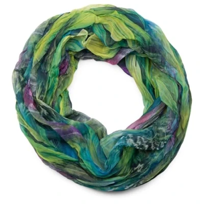 Image of styleBREAKER Women Feather Pattern Batik Style Loop Tube Scarf, Crash and Crinkle, Silky Light, Shawl 01016064, Colour:Violet