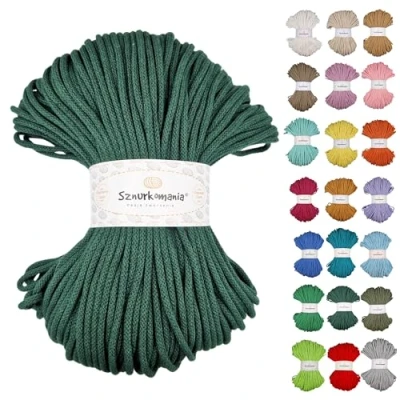 Image of Braided Cotton Cord 5 mm 100 m, 46 Colours, Crochet Cord, Macrame Yarn, Premium Rope, Sznurkomania (Bottle Green)