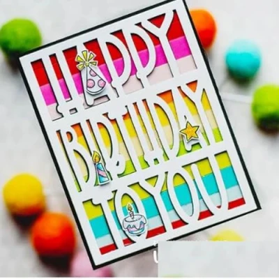 Image of Christmas Happy Birthday Frame Metal Die Cuts,Happy Party Letter Cutting Dies Cut Stencils DIY Scrapbooking Decorative Embossing Paper Card Making