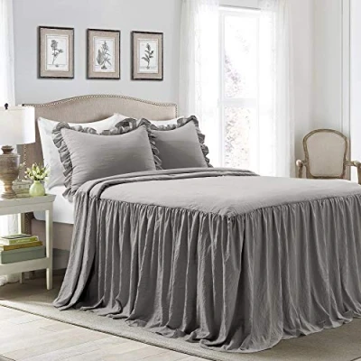 Image of Lush Decor Ruffle Skirt Bedspread, Polyester, Dark Gray, King