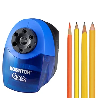 Image of Bostitch Office QuietSharp 6 Electric Pencil Sharpener, Heavy Duty Classroom Size Selector with Different Sizes, Perfect for and Homeschool Use, Blue