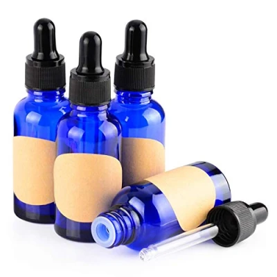 Image of stonylab Cobalt Glass Dropper Bottle 30ml (1 oz) (4 Pack), Blue Empty with Dropper, Inner Plug and Label for Essential Oils Aromatherapy Fragrances
