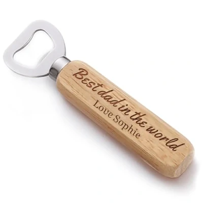 Image of Personalised Wooden Handle Bottle Opener Happy Birthday Fathers Day Christmas Anniversary Valentines Gift for Him Son Brother Boyfriend Grandad Dad Uncle Husband Friend Custom