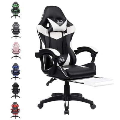 Image of Neo Executive PU Leather Massage Sport Racing Gaming Home Office Computer Chair Lumbar Back Support Footrest (White)