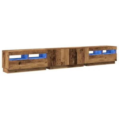Image of vidaXL TV Cabinet with LED Lights Old Wood Engineered Media Stand 260x35x40 cm Modern Living Room Entertainment Center