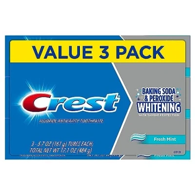 Image of Crest Cavity and Tartar Protection Toothpaste, Whitening Baking Soda &amp; Peroxide, (3 Count of 5.7 oz Tubes Each) 17.1