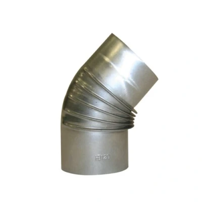 Image of Kamino Flam 45 Elbow Pipe Ø 120mm, Hot dip Aluminised (FAL) Steel Stove Elbow, Heat Resistant Flue for Stoves, Stainless Chimney EN 1856 2 Standard, Silver