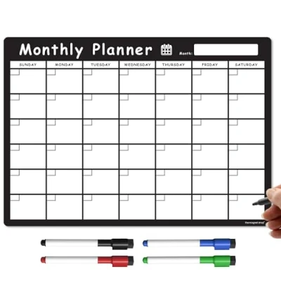 Image of TMS A3 Monthly Planner Whiteboard Magnetic Fridge Calendar for Meal Prep, Work or Family Planning Made in The UK (A3, Bold Black)
