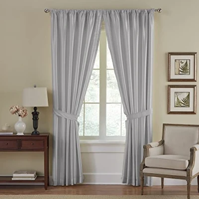 Image of Elrene Home Fashions Versailles Faux Silk Room Darkening Curtain Panel, Blackout with Rod Pocket, 52 Inches by 108 Inches, Grey, 1 Panel