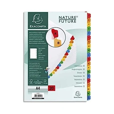 Image of Exacompta Ref 1111E Mylar Printed Indices For Use WithA4 Documents, Pre Punched, 160gsm White Card with Reinforced Plastic Tabs, FSC Certified 20 Part Dividers (A Z)