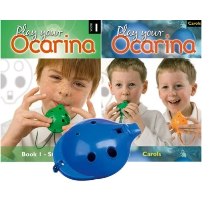 Image of Plastic OCARINA, Blue 4 hole, with Play your Ocarina BOOK 1 and CAROLS