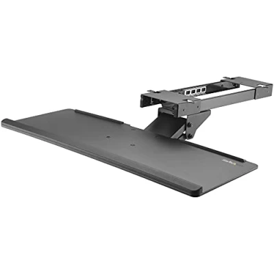 Image of StarTech.com Under Desk Mount Keyboard Tray 26.4 Wide Adjustable Ergonomic Slide Out Shelf with Tilt and Swivel (KBTRAYADJ)