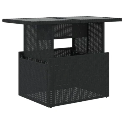 Image of vidaXL Poly Rattan Garden Table Black Rectangular Outdoor Coffee/Dining with Lift Up Tempered Glass Top, Adjustable Height, Patio/Backyard Furniture, 100x55 cm