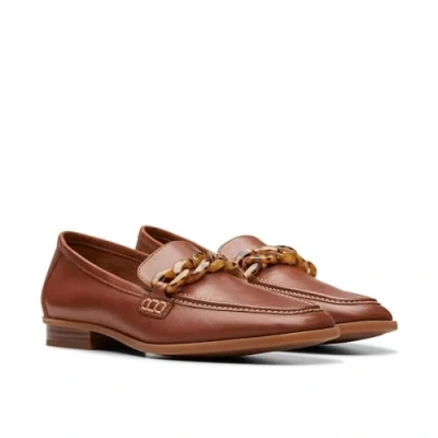 Image of Clarks Sarafyna Iris Leather Shoes In Tan Standard Fit Size 5