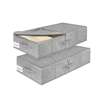 Image of mepure 2 Pack 50L Under Bed Storage with Lids, 76x38x17cm, Fabric Ultra Thick Underbed Boxes Sturdy Zipper, Foldable Clothes Box Drawer Organizer 3 Handles, Grey