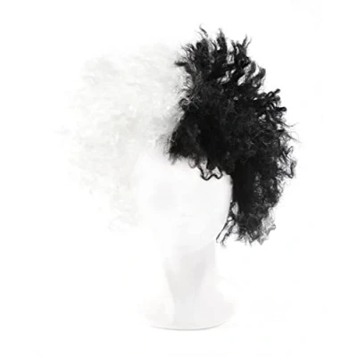 Image of Halloween Wig Evil Dog Lady Two Tone Black and White Fancy Dress Accessory (Bob Wig)