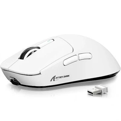 Image of ATTACK SHARK X3 49g SUPERLIGHT Mouse, PixArt PAW3395 Gaming Sensor, BT/2.4G Wireless/Wired 6 Adjustable DPI up to 26000, 200 Hrs Battery, Office Mice for Win11/Xbox/PS/Mac (White)