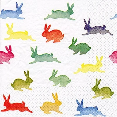 Image of Anniversary House Tiflair Luxury Spring Napkins, Colourful Rabbits Design, Thick and Strong Lunch Napkins 3 ply, Decorations Multi Coloured PJ380006