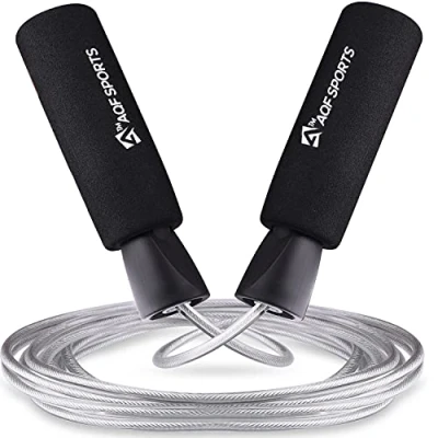 Image of AQF Skipping Rope Speed Jump Soft Foam Non Slip Handle Tangle Free Adjustable Adult Fitness Training Cord Rapid Ball Bearing Workout &amp; Exercise (PVC Coated Steel Rope)