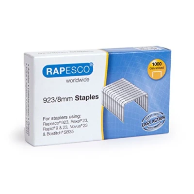 Image of Rapesco 1236 923/9 mm Galvanised Staples, Type 23, Box of 1000