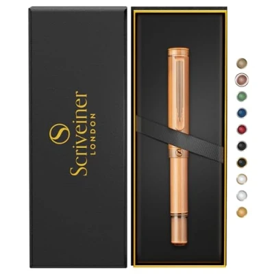 Image of Scriveiner EDC Luxury Rollerball Pen, Stunning Heavy Pocket Hand Brushed Copper Finish, Cool Writing Best Pen Gift for Men, Women, German Schmidt Refill, Nice Fancy Office Designer Set