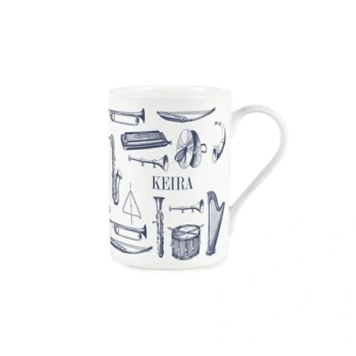 Image of Custom Vintage Hobbies Mug Bespoke Music &amp; Instruments Gifts for Musicians Blue White Bone China Coffee/Tea Cup Present