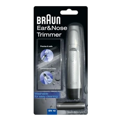 Image of Braun Ear and Nose Hair Trimmer for Men, Precise Safe Removal, Fully Washable, EN10, Silver
