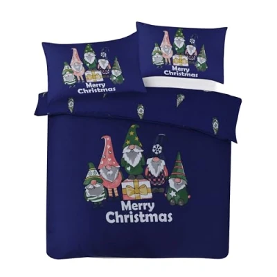 Image of Charlotte Andersen Christmas Gonks Duvet Cover Set Double Xmas Blue Festive Bedding with Pillowcases (Blue, Double)