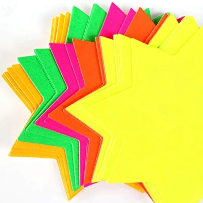 Image of 80x Medium Neon Flash Stars Round Fluorescent Cards For Revision/Market Stalls