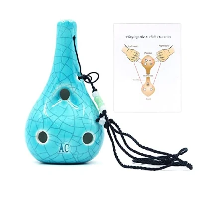 Image of Alnicov 6 Hole Ocarina,Wine Bottle Style Alto C Ocarina,Ice Crack Glazed Craft Blue