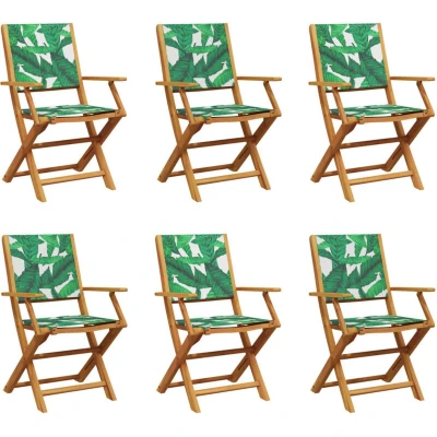 Image of vidaXL Folding Garden Chairs 6 pcs Green Fabric and Solid Wood