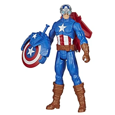 Image of Marvel Avengers Titan Hero Series Blast Gear Captain America, 30 cm Toy, With Launcher, 2 Accessories and Projectile, Ages 4 Up,Black