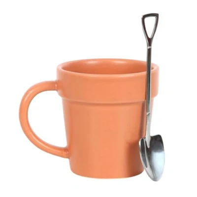 Image of Garden Themed Mug Set Potting Shed Range with Plant Pot Design, Ceramic Tea &amp; Mini Shovel Spoon Perfect Decor Gift