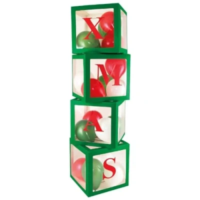 Image of VR Angel Christmas Green Balloon Boxes Set with 18 Balloons &amp; 4 Adhesive Letters Xmas Decoration Transparent Ideal for Parties Baby Shower
